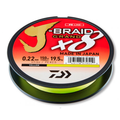 Леска плетеная Daiwa J-Braid Grand X8 135м 0,10мм (7кг) желтая
