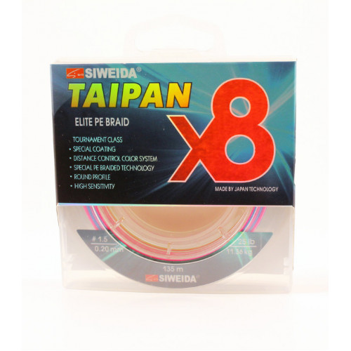 Леска плетеная Siweida Taipan Elite PE Braid X8 135м 0,20мм (11,36кг) мультиколор Леска плетеная Siweida Taipan Elite PE Braid X8 135м 0,20мм (11,36кг) мультиколор